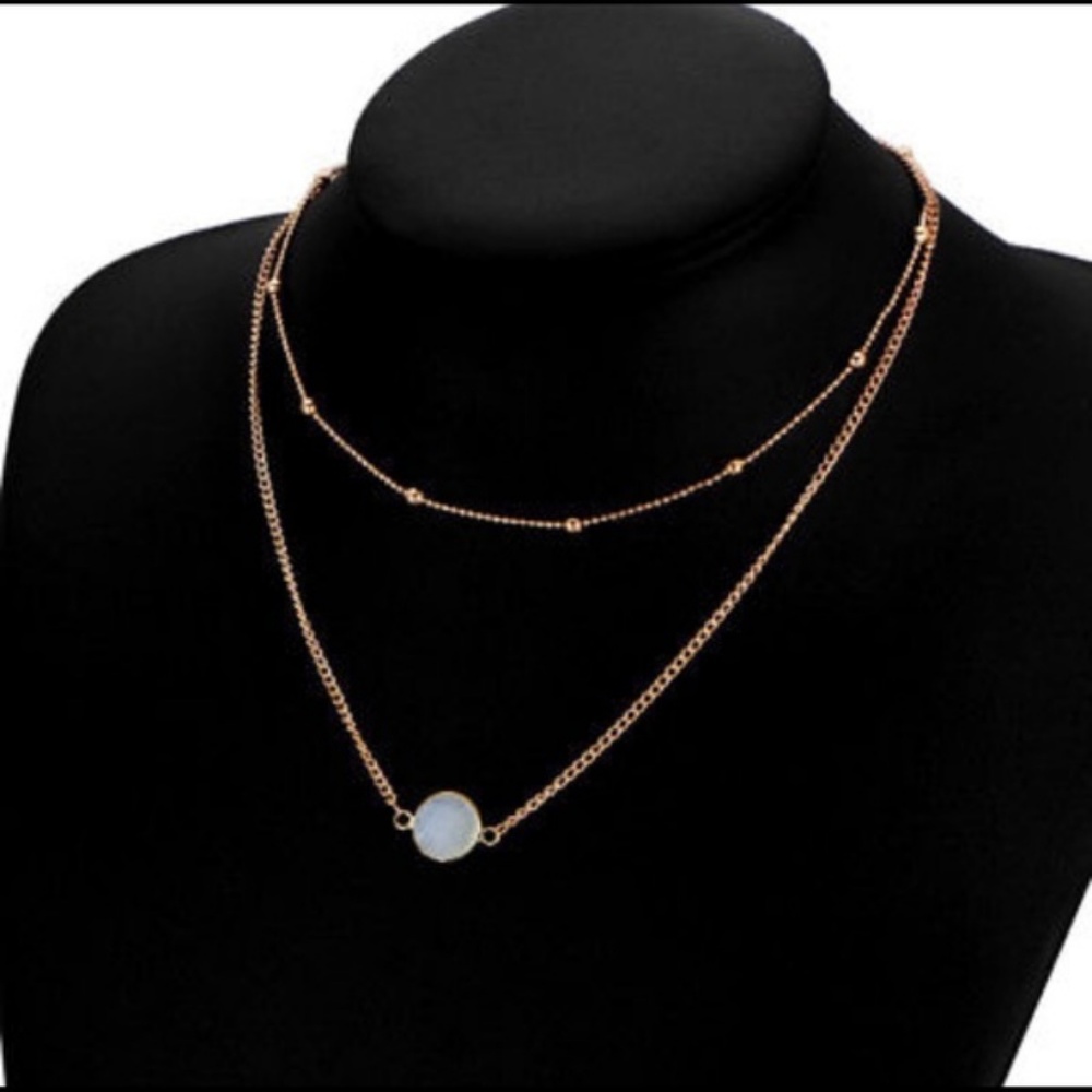 Gold Layered Necklace with Natural Stone - Picture 2 of 3